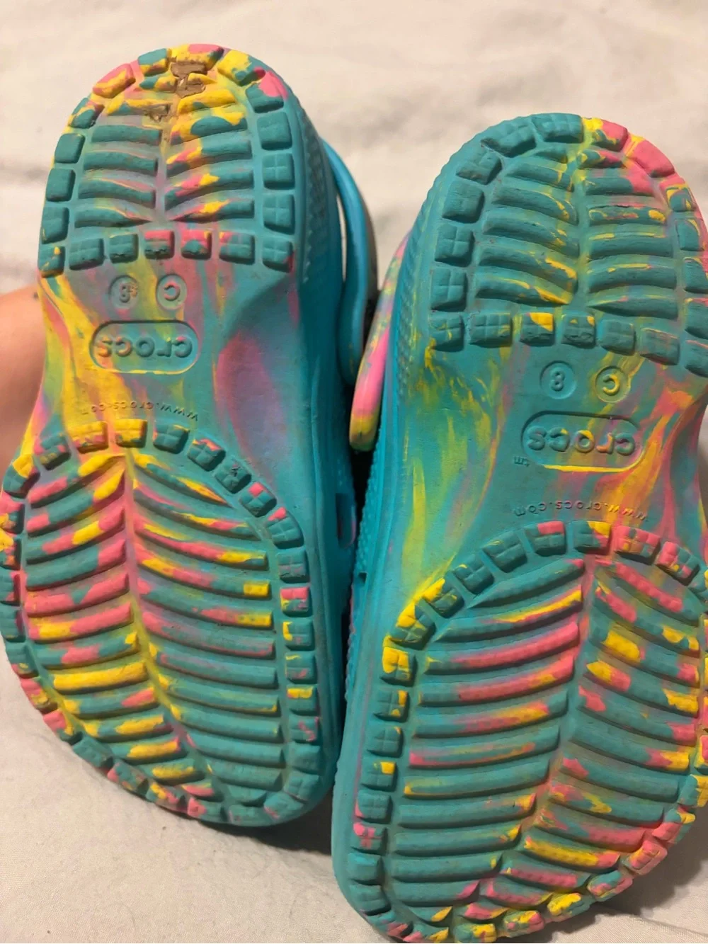 CROCS Kids Turquoise Tie-Dye with Pink, Yellow & Blue Accents